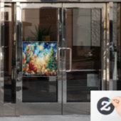 クリスマスウォーターの色ステンドグラスの窓にしがみつく ウィンドウサイン (オフィスドア)