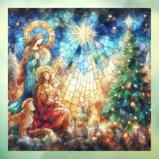 クリスマスウォーターの色ステンドグラスの窓にしがみつく ウィンドウサイン (シート3)