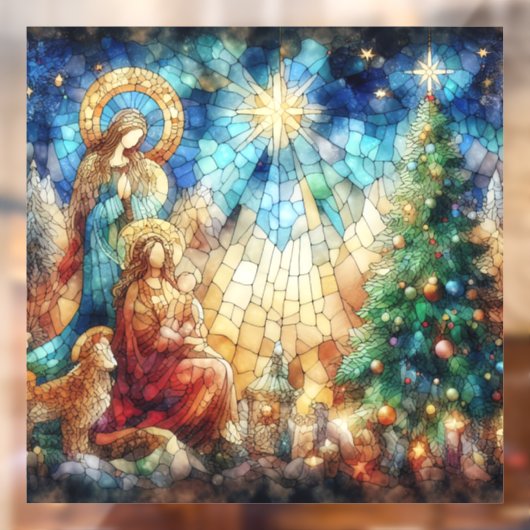 クリスマスウォーターの色ステンドグラスの窓にしがみつく ウィンドウサイン