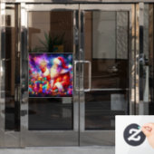 クリスマスウォーターの色ステンドグラスの窓にしがみつく ウィンドウサイン (オフィスドア)