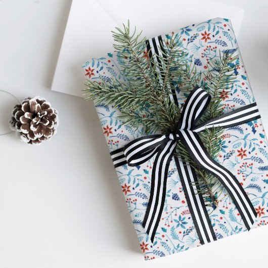 クリスマスウォーターの色ホリーの葉のパターン ラッピングペーパー
