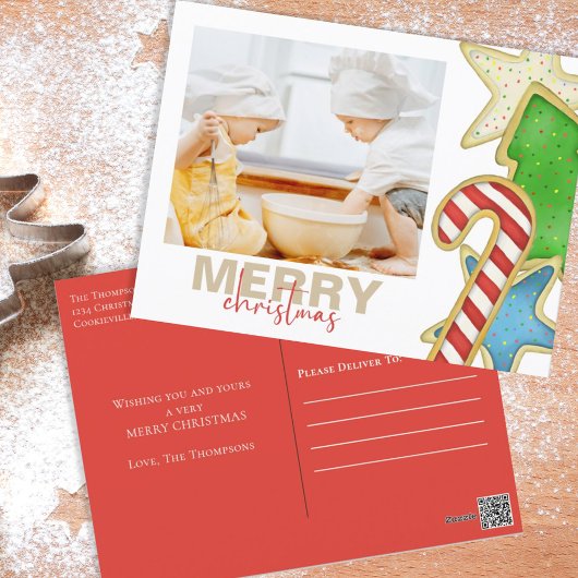 クリスマスウォーターカラーかわいいクッキー1フォトホリデー シーズンポストカード