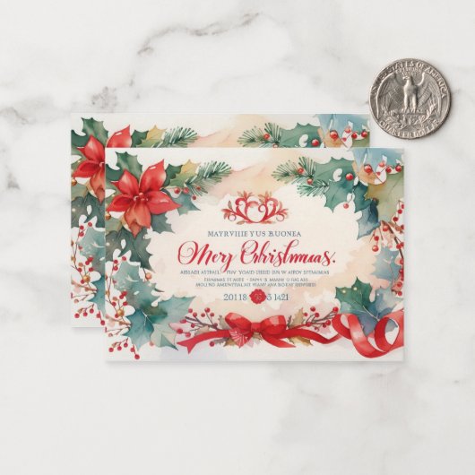 クリスマスウォーターカラーの古いフラット招待状 ノートカード (正面/裏面インサイチュ)