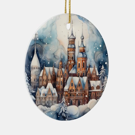 クリスマスウォーターカラーの町を追加気持ち セラミックオーナメント (右)