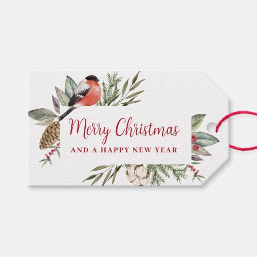 クリスマスウォーターカラーの葉 ギフトタグ (正面(横))
