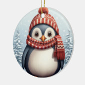 クリスマスウォーターカラーを追加メッセージペンギン セラミックオーナメント (左)