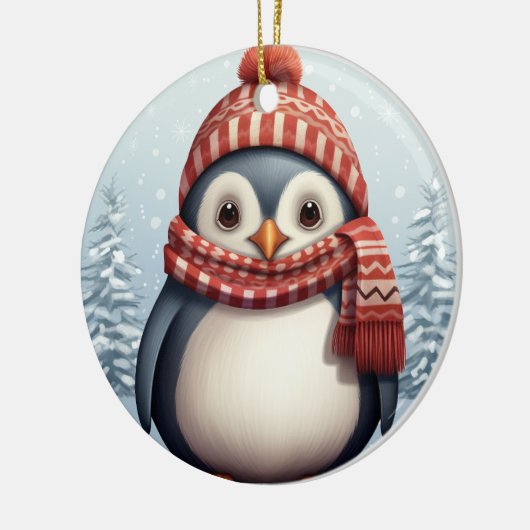 クリスマスウォーターカラーを追加メッセージペンギン セラミックオーナメント (左)