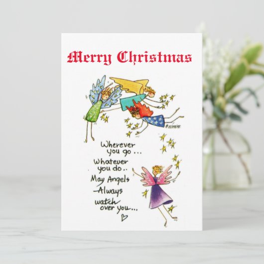 クリスマスウォーターカラーアートで天使と一緒 招待状 (スタンド正面)