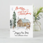 クリスマスウォーターカラーウィンターウッドランドキャビン シーズンカード (スタンド正面)