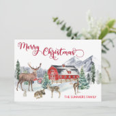 クリスマスウォーターカラーウィンターバーンウッドランドディアー シーズンカード (スタンド正面)