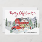 クリスマスウォーターカラーウィンターバーンファーム動物 シーズンカード (正面)