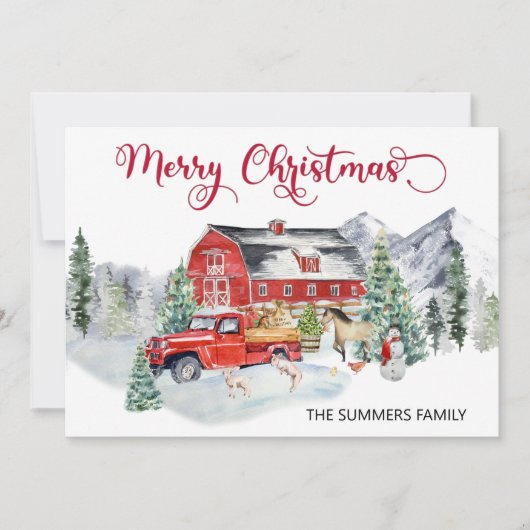 クリスマスウォーターカラーウィンターバーンファーム動物 シーズンカード (正面)