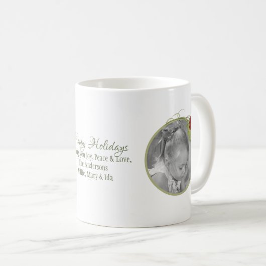 クリスマスウォーターカラーエレガントグリーンリーホリーベリー コーヒーマグカップ (正面右)