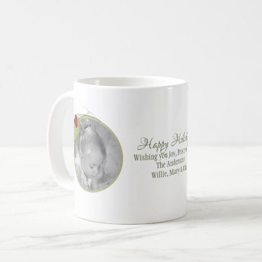 クリスマスウォーターカラーエレガントグリーンリーホリーベリー コーヒーマグカップ (正面左)