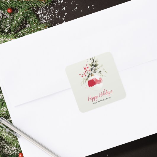 クリスマスウォーターカラーオーナメント  名前入り スクエアシール