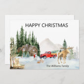 クリスマスウォーターカラーカナダウッドランドムースクーガー シーズンカード (正面/裏面)