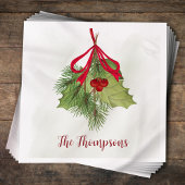 クリスマスウォーターカラーグリーナリーホリデーホリーベリー スタンダードカクテルナプキン