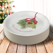 クリスマスウォーターカラーグリーナリーホリデーホリーベリー ペーパープレート