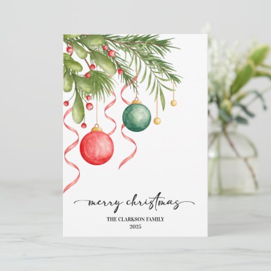 クリスマスウォーターカラーグリーンリースクリスマス シーズンカード (スタンド正面)