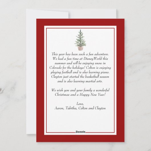 クリスマスウォーターカラーグリーンリー植物赤 シーズンカード (裏面)