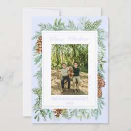 クリスマスウォーターカラーグリーンリー植物青淡い色の色 シーズンカード