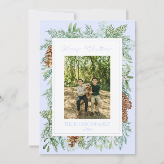 クリスマスウォーターカラーグリーンリー植物青淡い色の色 シーズンカード (正面)