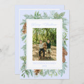 クリスマスウォーターカラーグリーンリー植物青淡い色の色 シーズンカード (正面/裏面)