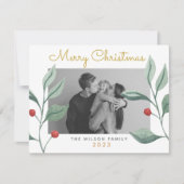 クリスマスウォーターカラーグリーン&ベリーファミリーカード カード (正面)