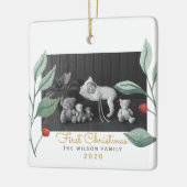 クリスマスウォーターカラーグリーン&ベリー セラミックオーナメント (左)