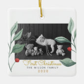 クリスマスウォーターカラーグリーン&ベリー セラミックオーナメント (正面)