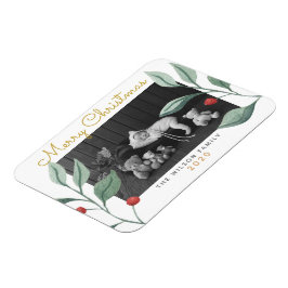 クリスマスウォーターカラーグリーン&ベリー マグネット