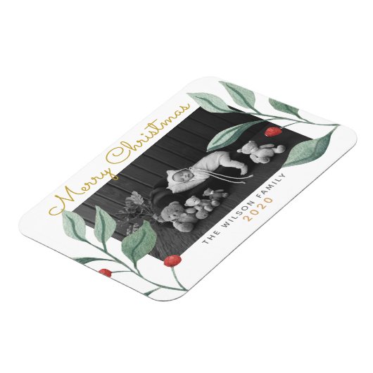 クリスマスウォーターカラーグリーン&ベリー マグネット (左側)