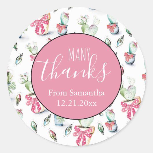 クリスマスウォーターカラーサボテン赤ちゃんシャワー ラウンドシール (正面)