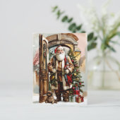 クリスマスウォーターカラーサンタクロースと犬 シーズンポストカード (スタンド正面)