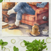 クリスマスウォーターカラーサンタホリデーキッチン キッチンタオル (折り畳み)