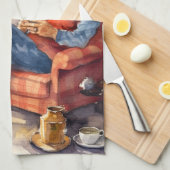 クリスマスウォーターカラーサンタホリデーキッチン キッチンタオル (四つ折り)