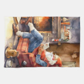 クリスマスウォーターカラーサンタホリデーキッチン キッチンタオル (横)