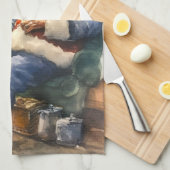 クリスマスウォーターカラーサンタホリデー キッチンタオル (四つ折り)