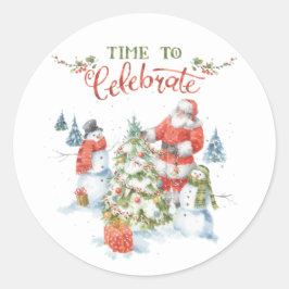 クリスマスウォーターカラーサンタ ラウンドシール