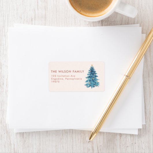 クリスマスウォーターカラーツリーメリークリスマスアドレス ラベル (インサイチュ)