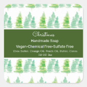 クリスマスウォーターカラーツリー手作り石鹸ブランディング スクエアシール (正面)