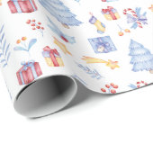 クリスマスウォーターカラーツリー贈与用キャンディスター白 ラッピングペーパー (ロールコーナー)