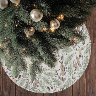 クリスマスウォーターカラーディアー&パインツリー ブラッシュドポリエステルツリースカート