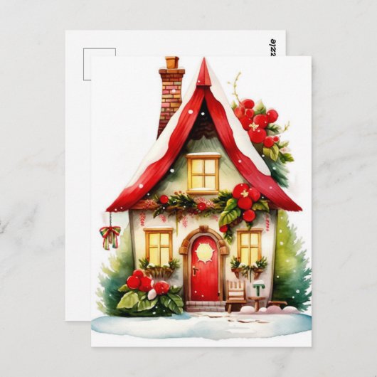 クリスマスウォーターカラーハウスハガキ ポストカード (正面/裏面)