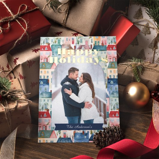 クリスマスウォーターカラーハウス 箔シーズンカード