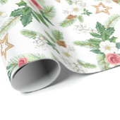 クリスマスウォーターカラーバラピネコーンブランチ ラッピングペーパー (ロールコーナー)