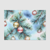 クリスマスウォーターカラーパインの枝とオーナメント 薄葉紙 (正面)