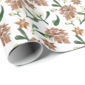 クリスマスウォーターカラーパインコーンブランチホリデー ラッピングペーパー (ロールコーナー)