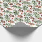 クリスマスウォーターカラーパインコーンブランチホリデー ラッピングペーパー (角)