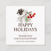 クリスマスウォーターカラーパインコーンベリーありがとう スクエア名刺 (正面)